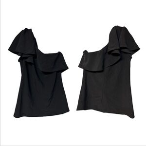Boston Proper Black One-Shoulder Ruffle Top